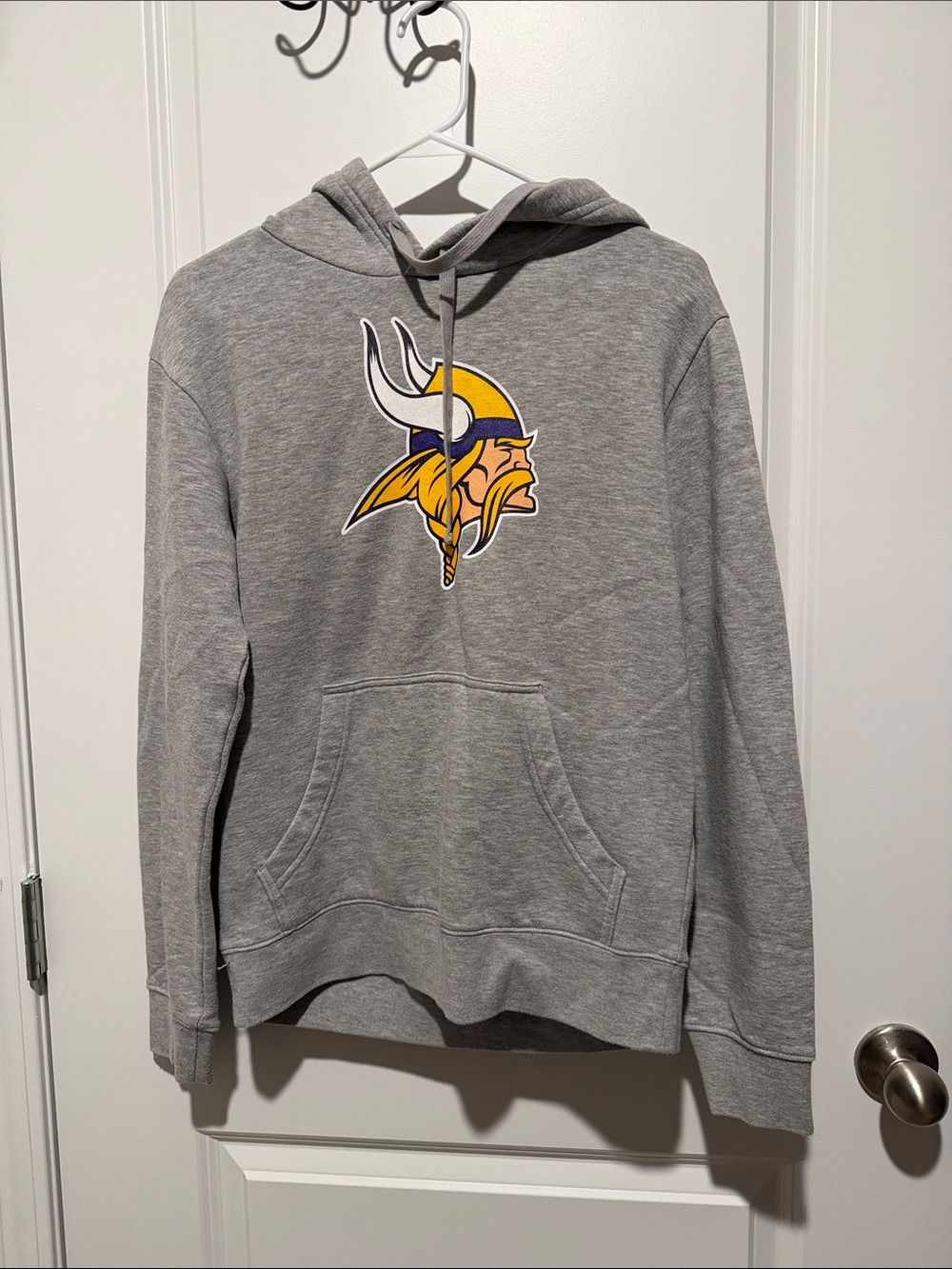 Fanatics Gray Hoodie with Yellow & Purple Vikings Emblem